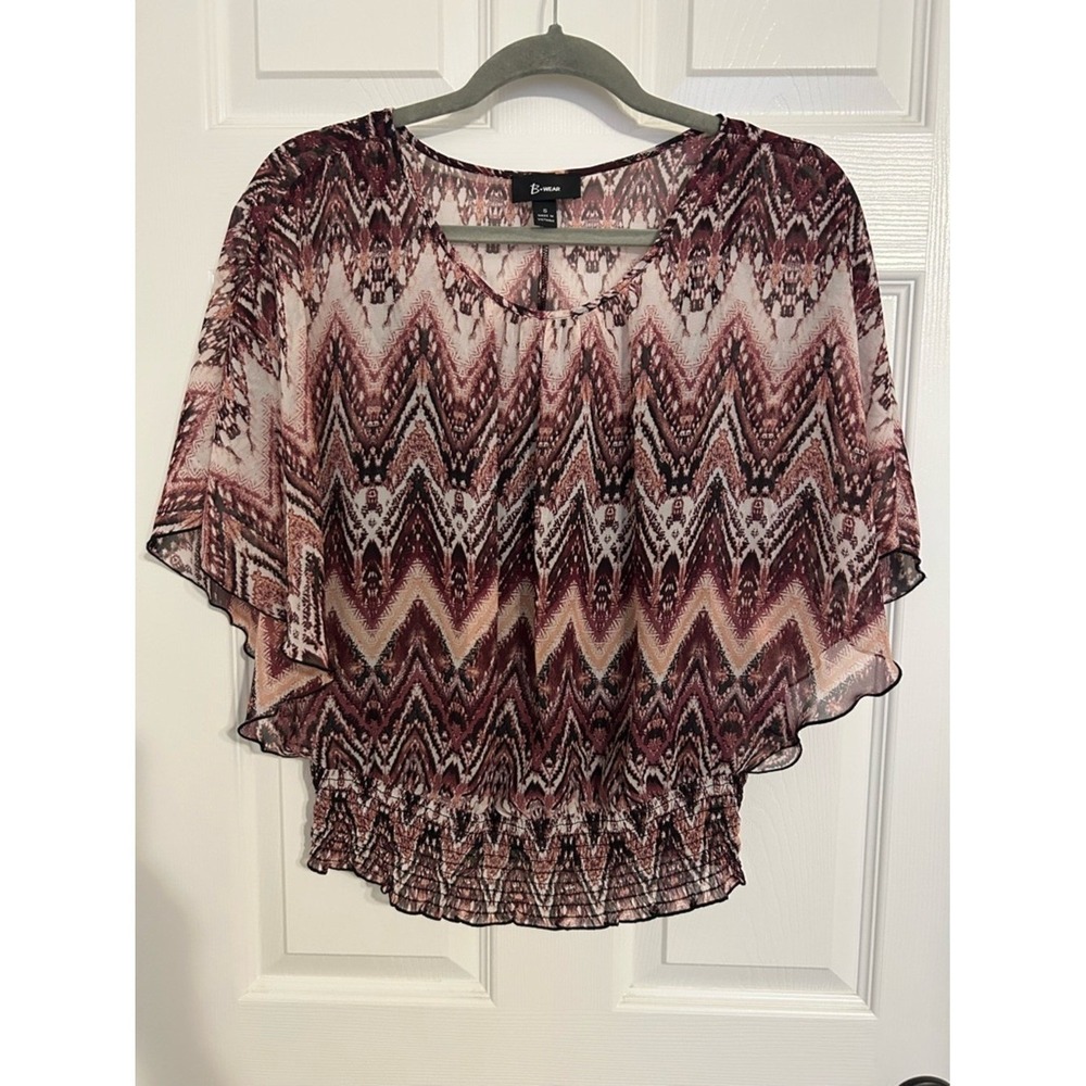 Bwear Burgundy Chevron Flutter-Sleeve Blouse